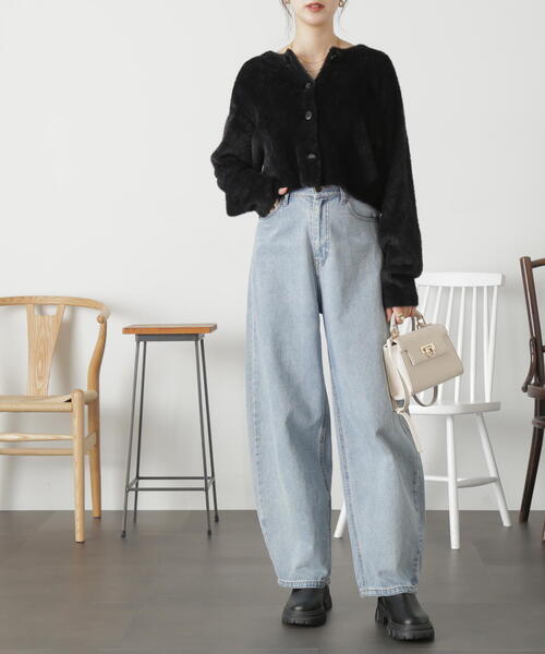 FREE'S MART（フリーズマート）の「◆前後２ＷＡＹショートシャギーショート丈ニット（カーディガン/ボレロ・レディース・ブルー/ブラック/ホワイト/ピンク・FREE）」の7枚目の写真