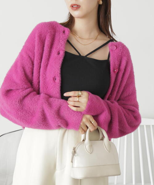 FREE'S MART（フリーズマート）の「◆前後２ＷＡＹショートシャギーショート丈ニット（カーディガン/ボレロ・レディース・ブルー/ブラック/ホワイト/ピンク・FREE）」の20枚目の写真