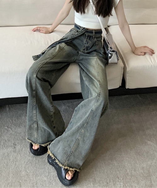 Chick（チック）の「▲Vintage Washed Ribbon Denim / ウォッシュ加工リボンデニムパンツ（デニムパンツ・レディース・ブルー・L/M/S）」の4枚目の写真
