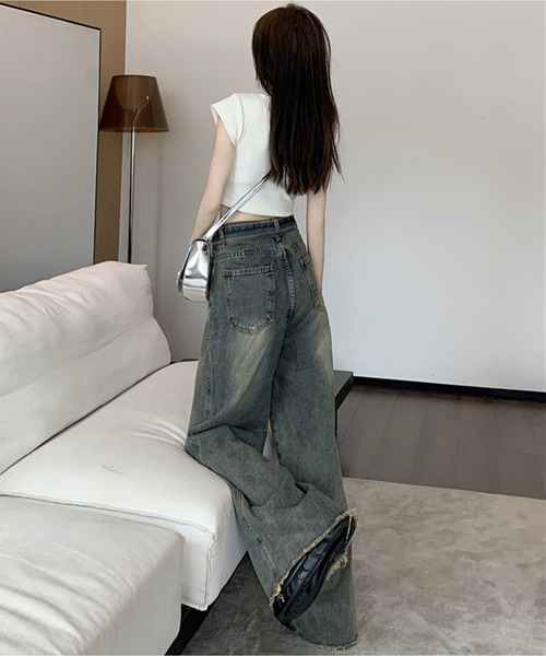 Chick（チック）の「▲Vintage Washed Ribbon Denim / ウォッシュ加工リボンデニムパンツ（デニムパンツ・レディース・ブルー・L/M/S）」の3枚目の写真