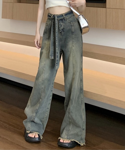 Chick（チック）の「▲Vintage Washed Ribbon Denim / ウォッシュ加工リボンデニムパンツ（デニムパンツ・レディース・ブルー・L/M/S）」の7枚目の写真