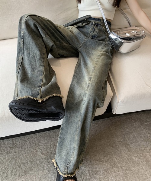 Chick（チック）の「▲Vintage Washed Ribbon Denim / ウォッシュ加工リボンデニムパンツ（デニムパンツ・レディース・ブルー・L/M/S）」の5枚目の写真