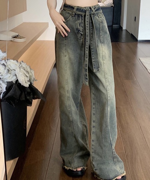 Chick（チック）の「▲Vintage Washed Ribbon Denim / ウォッシュ加工リボンデニムパンツ（デニムパンツ・レディース・ブルー・L/M/S）」の8枚目の写真