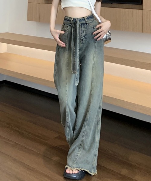 Chick（チック）の「▲Vintage Washed Ribbon Denim / ウォッシュ加工リボンデニムパンツ（デニムパンツ・レディース・ブルー・L/M/S）」の6枚目の写真