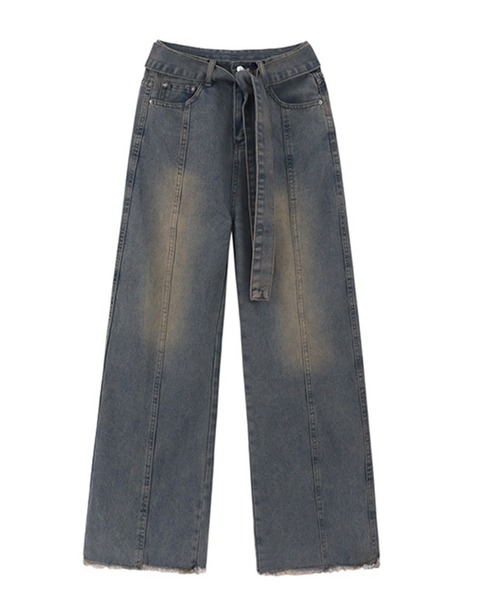 Chick（チック）の「▲Vintage Washed Ribbon Denim / ウォッシュ加工リボンデニムパンツ（デニムパンツ・レディース・ブルー・L/M/S）」の9枚目の写真
