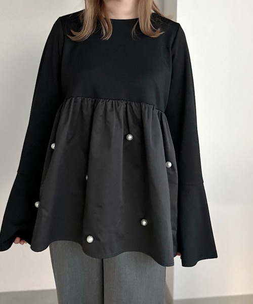 TsurubyMarikoOikawa Quinnパールペプラムトップスブラウス セール】【apres jour clair】パールペプラムトップス【ZOZOTOWN限定