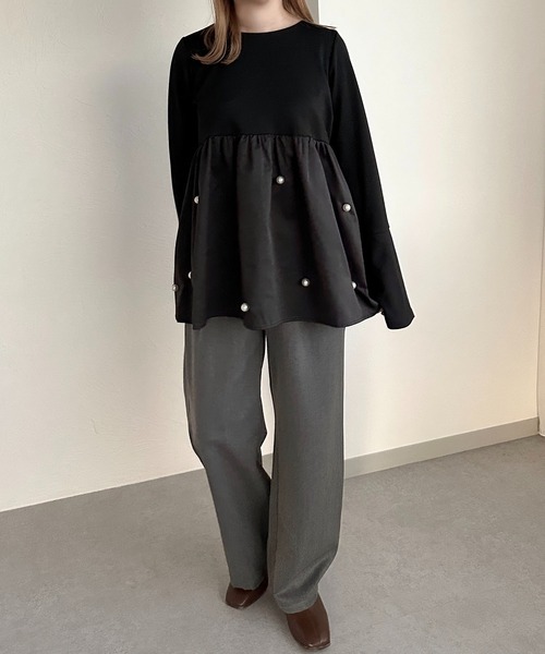 apres jour clair(アプレジュールクレア)の「【apres jour clair】パールペプラムトップス【ZOZOTOWN限定アイテム】(シャツ/ブラウス・レディース・ブラウン系その他/ブラック/グレイッシュベージュ・フリー/X-LARGE)」の10枚目の写真