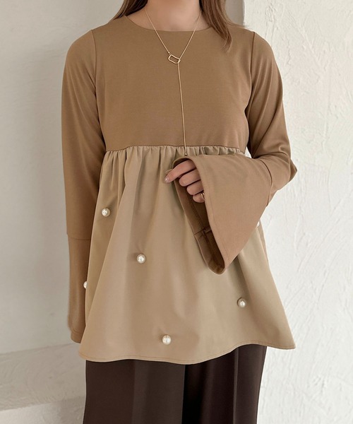 apres jour clair(アプレジュールクレア)の「【apres jour clair】パールペプラムトップス【ZOZOTOWN限定アイテム】(シャツ/ブラウス・レディース・ブラウン系その他/ブラック/グレイッシュベージュ・フリー/X-LARGE)」の11枚目の写真