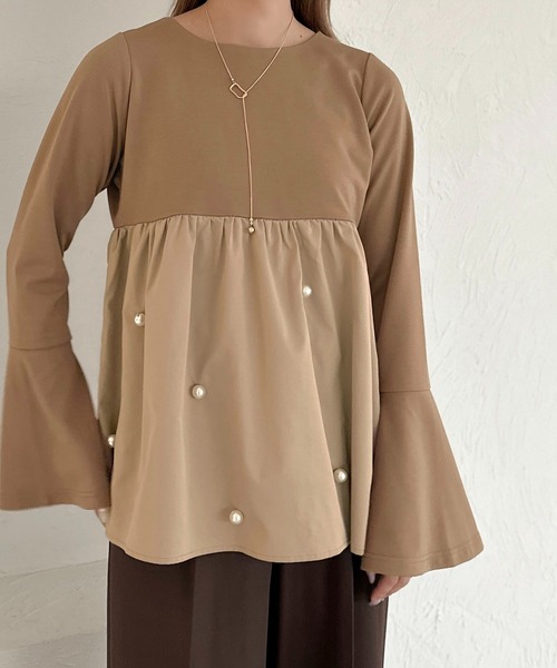 apres jour clair(アプレジュールクレア)の「【apres jour clair】パールペプラムトップス【ZOZOTOWN限定アイテム】(シャツ/ブラウス・レディース・ブラウン系その他/ブラック/グレイッシュベージュ・フリー/X-LARGE)」の14枚目の写真