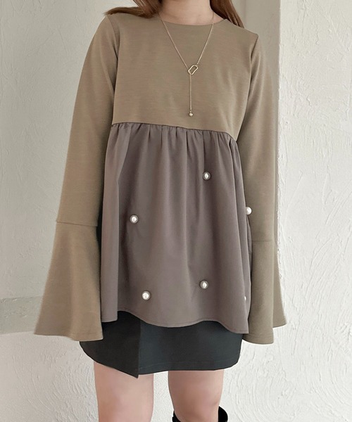 apres jour clair(アプレジュールクレア)の「【apres jour clair】パールペプラムトップス【ZOZOTOWN限定アイテム】(シャツ/ブラウス・レディース・ブラウン系その他/ブラック/グレイッシュベージュ・フリー/X-LARGE)」の16枚目の写真