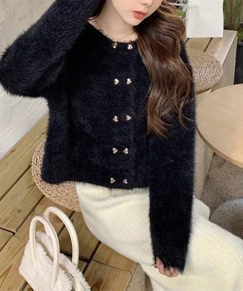 ルネ♡ボレロカーディガン leune（ルネ）の「ハートボタンシャギーニットカーディガン