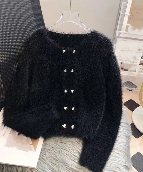 ルネ♡ボレロカーディガン leune（ルネ）の「ハートボタンシャギーニットカーディガン