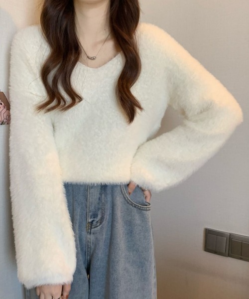 Chaco closet(チャコ クローゼット)の「Vネックルーズシルエットシャギーニットプルオーバー(ニット/セーター・レディース・ベージュ/ピンク/スモークピンク/ホワイト/カーキ・FREE)」の6枚目の写真