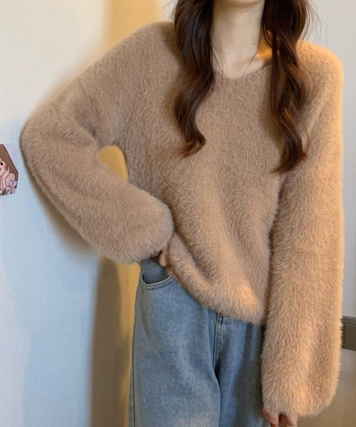 Chaco closet(チャコ クローゼット)の「Vネックルーズシルエットシャギーニットプルオーバー(ニット/セーター・レディース・ベージュ/ピンク/スモークピンク/ホワイト/カーキ・FREE)」の17枚目の写真