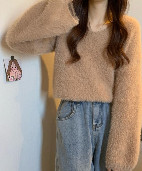 Chaco closet(チャコ クローゼット)の「Vネックルーズシルエットシャギーニットプルオーバー(ニット/セーター・レディース・ベージュ/ピンク/スモークピンク/ホワイト/カーキ・FREE)」の15枚目の写真