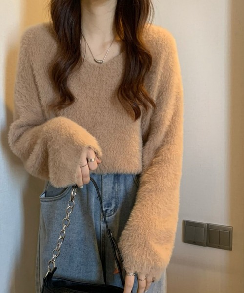 Chaco closet(チャコ クローゼット)の「Vネックルーズシルエットシャギーニットプルオーバー(ニット/セーター・レディース・ベージュ/ピンク/スモークピンク/ホワイト/カーキ・FREE)」の16枚目の写真