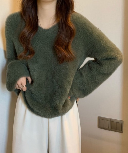 Chaco closet(チャコ クローゼット)の「Vネックルーズシルエットシャギーニットプルオーバー(ニット/セーター・レディース・ベージュ/ピンク/スモークピンク/ホワイト/カーキ・FREE)」の18枚目の写真