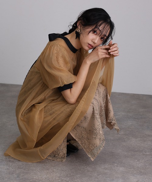 atlo（アトロ）の「袖あり&ロング パーティー ドレス シアーお呼ばれ 結婚式 フォーマル 同窓会 オケージョンドレス ワンピース 二次会 成人式 謝恩会 20代 30代（ドレス・レディース・グリーン/オレンジ/ブラウン/ブラック・M/M-Short）」の14枚目の写真