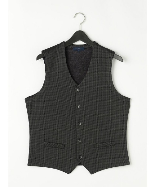 Perfect Suit FActory（パーフェクトスーツファクトリー）の「TRANS CONTINENTS　フロントクラシック　ニットジレ　千鳥　グレー/クロシロ（ベスト・メンズ・チャコールグレー/ブラック×ホワイト・L/M/LL）」の2枚目の写真