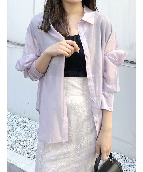 MERCURYDUO（マーキュリーデュオ）の「バックスリットシアーシャツ（シャツ/ブラウス・レディース・ベージュ/オレンジ/ラベンダー/チャコールグレー/オフホワイト/ピンク/ライム・FREE）」の6枚目の写真