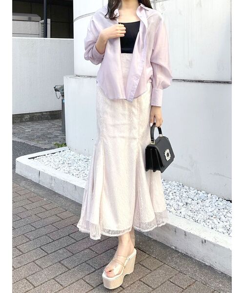 MERCURYDUO（マーキュリーデュオ）の「バックスリットシアーシャツ（シャツ/ブラウス・レディース・ベージュ/オレンジ/ラベンダー/チャコールグレー/オフホワイト/ピンク/ライム・FREE）」の11枚目の写真