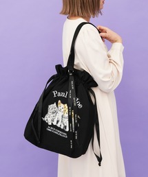 【PAUL & JOE ACCESSOIRES /ポール アンド ジョー アクセソワ 】 キャンバス・スリーキャッツ 巾着トートバッグ