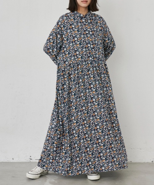 Libra Cue（リブラ キュー）の「バンドカラーロングスリーブワンピース（ワンピース・レディース・ブラック/キャメル/ネイビー/ベージュ/ピンクベージュ・FREE）」の3枚目の写真