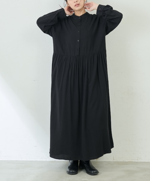 Libra Cue（リブラ キュー）の「バンドカラーロングスリーブワンピース（ワンピース・レディース・ブラック/キャメル/ネイビー/ベージュ/ピンクベージュ・FREE）」の13枚目の写真