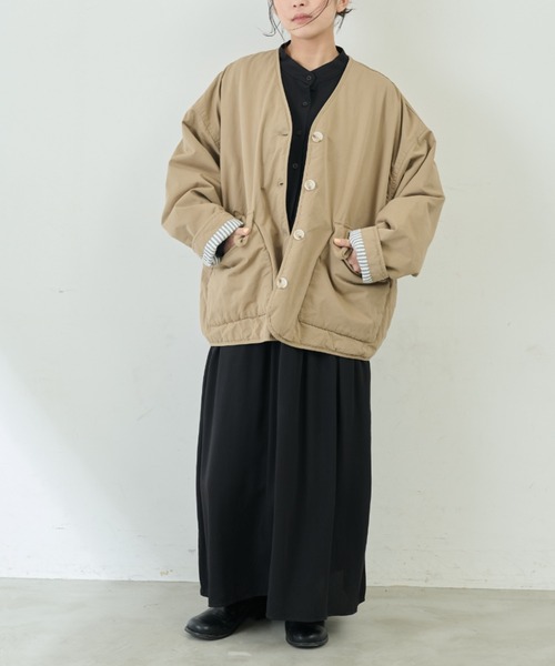 Libra Cue（リブラ キュー）の「バンドカラーロングスリーブワンピース（ワンピース・レディース・ブラック/キャメル/ネイビー/ベージュ/ピンクベージュ・FREE）」の14枚目の写真