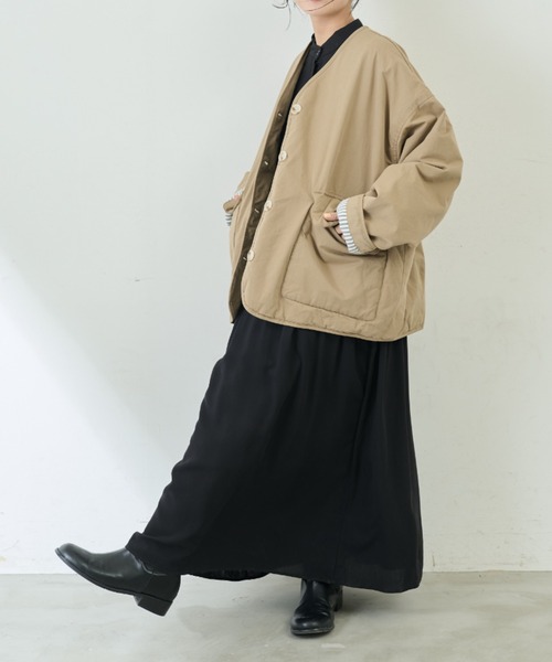 Libra Cue（リブラ キュー）の「バンドカラーロングスリーブワンピース（ワンピース・レディース・ブラック/キャメル/ネイビー/ベージュ/ピンクベージュ・FREE）」の15枚目の写真