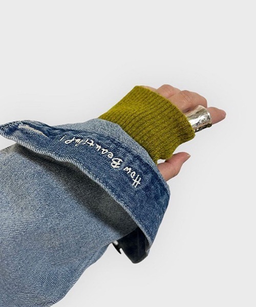 LBC（エルビーシー）の「【選べるセットアップ】LBC デニムノーカラージャケット（デニムジャケット・レディース・ライトブルー/マスタード/ライトグレー・M/L/LL）」の8枚目の写真