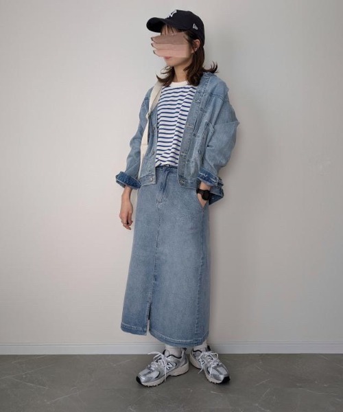 LBC（エルビーシー）の「【選べるセットアップ】LBC デニムノーカラージャケット（デニムジャケット・レディース・ライトブルー/マスタード/ライトグレー・M/L/LL）」の11枚目の写真