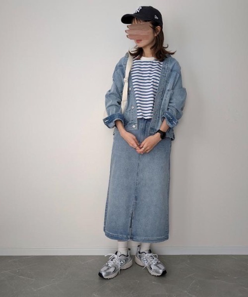 LBC（エルビーシー）の「【選べるセットアップ】LBC デニムノーカラージャケット（デニムジャケット・レディース・ライトブルー/マスタード/ライトグレー・M/L/LL）」の12枚目の写真