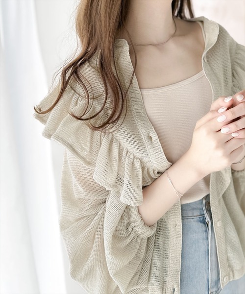 classicalelf(クラシカルエルフ)の「大人カジュアルに甘さをプラス。前後2wayフリルメッシュシャツ(シャツ/ブラウス・レディース・ブラック/オフホワイト/ベージュ・LARGE/MEDIUM/SMALL/X-LARGE)」の3枚目の写真