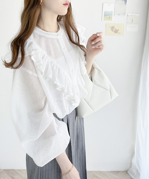 セール】大人カジュアルに甘さをプラス。前後2wayフリルメッシュ