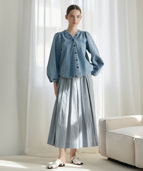 INED CLARO（イネドクラロ）の「リネンコットンフレアスカート【セットアップ対応】（スカート・レディース・ブラック/ブルー/オレンジ・フリー）」の3枚目の写真