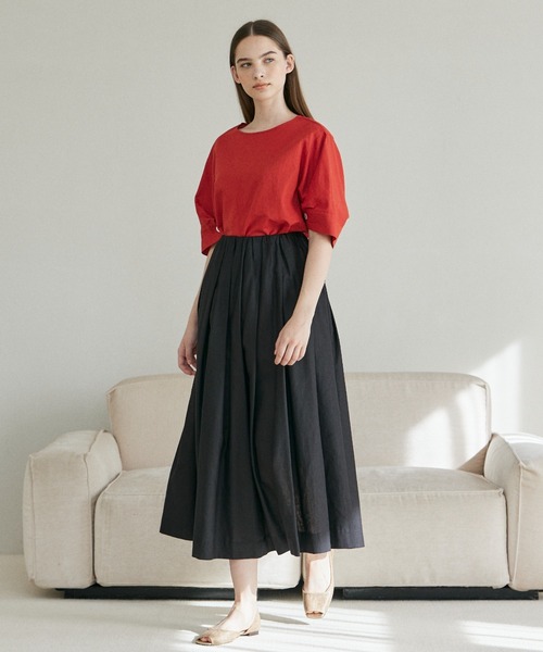 INED CLARO（イネドクラロ）の「リネンコットンフレアスカート【セットアップ対応】（スカート・レディース・ブラック/ブルー/オレンジ・フリー）」の2枚目の写真