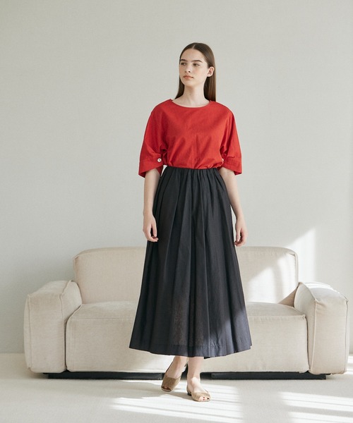 INED CLARO（イネドクラロ）の「リネンコットンフレアスカート【セットアップ対応】（スカート・レディース・ブラック/ブルー/オレンジ・フリー）」の5枚目の写真