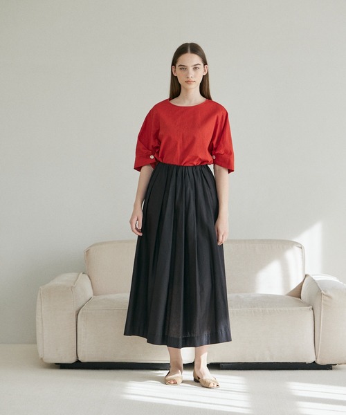 INED CLARO（イネドクラロ）の「リネンコットンフレアスカート【セットアップ対応】（スカート・レディース・ブラック/ブルー/オレンジ・フリー）」の6枚目の写真