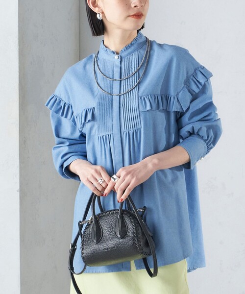 SHIPS 手洗い可能 異素材 フリル デザイン ブラウス 24SS シャツ セール】 〈手洗い可能〉異素材 フリル デザイン ブラウス 24SS