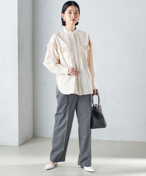 SHIPS 手洗い可能 異素材 フリル デザイン ブラウス 24SS シャツ SHIPS｜<手洗い可能>異素材 フリル デザイン ブラウス 24SS
