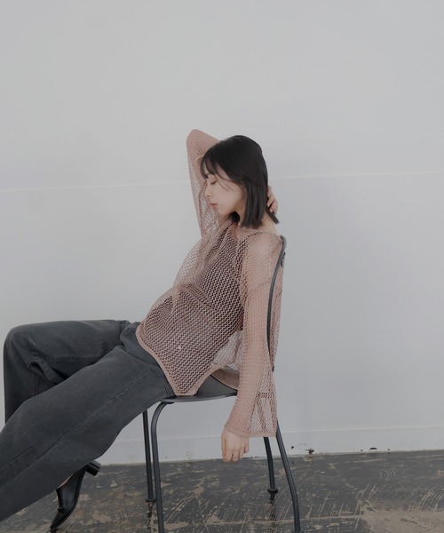 LIAN（リアン）の「ラメメッシュニットプルオーバー（ニット/セーター・レディース・ブラック/ピンク/シルバー・FREE）」の6枚目の写真