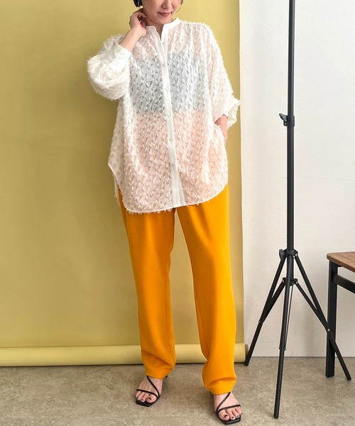 美品　ゴーシュ　ブラウン　リネン　タックテーパード　8分丈パンツ　Lサイズ相当 美品 ゴーシュ ブラウン リネン タックテーパード 8分丈パンツ L