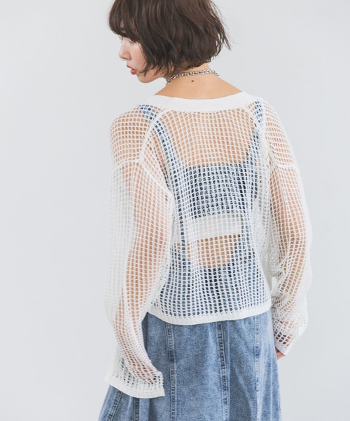 PAGEBOY(ページボーイ)の「ZIPメッシュカーディガン(カーディガン/ボレロ・レディース・ブラック/オフホワイト/グレー/コーラルピンク・FREE)」の5枚目の写真