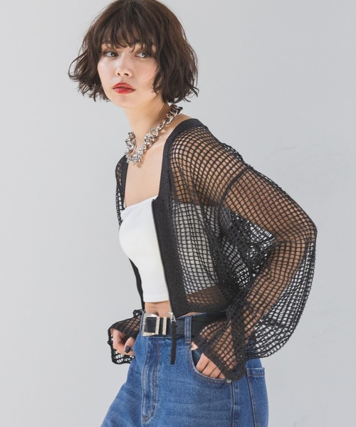 PAGEBOY(ページボーイ)の「ZIPメッシュカーディガン(カーディガン/ボレロ・レディース・ブラック/オフホワイト/グレー/コーラルピンク・FREE)」の9枚目の写真