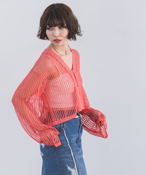 PAGEBOY(ページボーイ)の「ZIPメッシュカーディガン(カーディガン/ボレロ・レディース・ブラック/オフホワイト/グレー/コーラルピンク・FREE)」の14枚目の写真