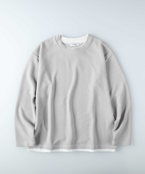 PLUS ONE(プラスワン)の「【PLUS ONE】長袖フェイクレイヤードランダムジャガードクルーネック(Tシャツ/カットソー・メンズ・ネイビー/ライトグレー/オフホワイト・S/M/L/XL)」の14枚目の写真