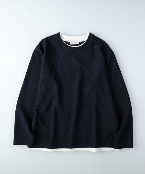 PLUS ONE(プラスワン)の「【PLUS ONE】長袖フェイクレイヤードランダムジャガードクルーネック(Tシャツ/カットソー・メンズ・ネイビー/ライトグレー/オフホワイト・S/M/L/XL)」の15枚目の写真