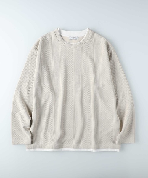 PLUS ONE(プラスワン)の「【PLUS ONE】長袖フェイクレイヤードランダムジャガードクルーネック(Tシャツ/カットソー・メンズ・ネイビー/ライトグレー/オフホワイト・S/M/L/XL)」の16枚目の写真