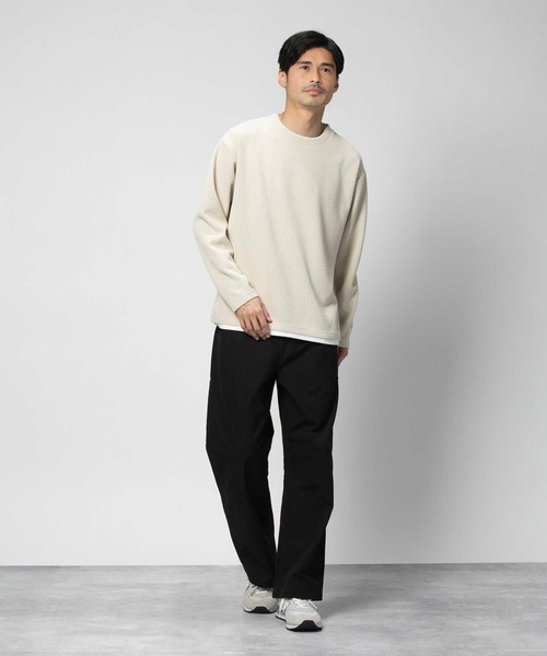 PLUS ONE(プラスワン)の「【PLUS ONE】長袖フェイクレイヤードランダムジャガードクルーネック(Tシャツ/カットソー・メンズ・ネイビー/ライトグレー/オフホワイト・S/M/L/XL)」の17枚目の写真
